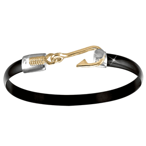 Black Titanium Bar Hook and Knot Bracelet - Sterling Silver 14K Gold Hook 6mm 8.0 Inch