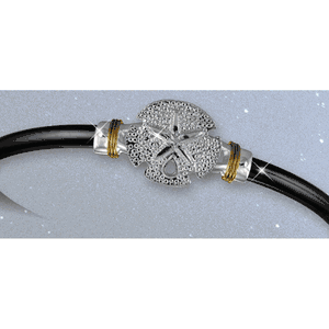 Black Titanium Bar Sand Dollar Hook Bracelet - Sterling Silver & 14K Gold 4mm Wide