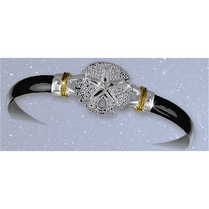 Black Titanium Bar Sand Dollar Hook Bracelet - Sterling Silver & 14K Gold 6mm Wide