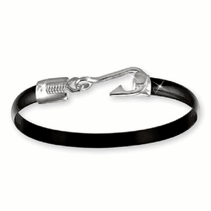 Black Titanium Fish Hook Bracelet - Sterling Silver 6mm 8.00 Inch
