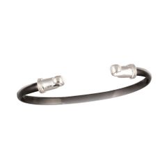 Black Titanium Half Round Clasp Bracelet - Sterling Silver 4mm Wide