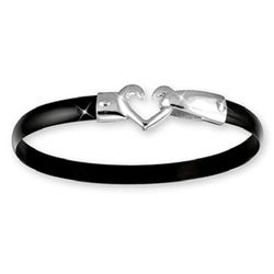 Black Titanium Heart Hook Bracelet - Sterling Silver 4mm 7.5 Inch