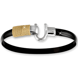 Black Titanium Bracelet - Sterling Silver Hook 14K Gold Wrap 6mm 6.5 Inch