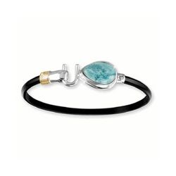Black Titanium Larimar Cab Hook Bracelet - Sterling Silver 14K Gold Wrap 4mm 6.5 Inch