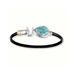 Black Titanium Larimar Cab Hook Bracelet - Sterling Silver 14K Gold Wrap 4mm 7.5 Inch