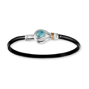 Black Titanium Larimar Hook Bracelet - Sterling Silver 14K Gold Wrap 4mm 7.00 Inch