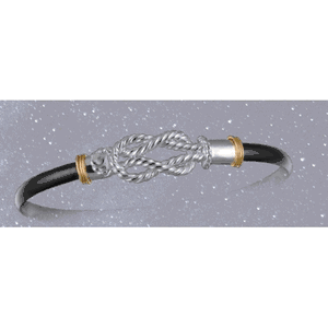 Black Titanium Sailors Knot Hook Bracelet - Sterling Silver 14K Gold Wraps 4mm 8 Inch