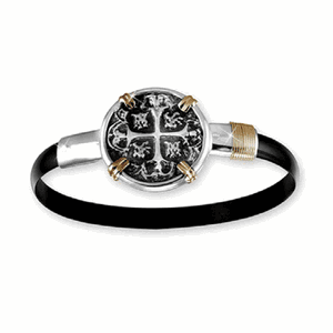 Black Titanium Treasure Coin Hook Bracelet - Sterling Silver 14K Gold Wrap 6mm 6.5 Inch