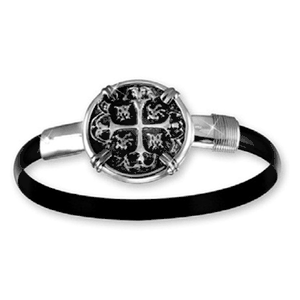 Black Titanium Treasure Coin Bracelet - Sterling Silver 6mm 7.5 Inch