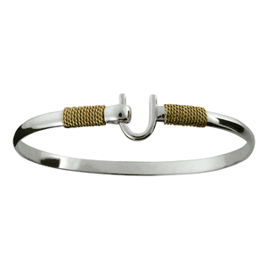 Caribbean Hook Bracelet - Sterling Silver 14K Gold 4mm Wide Double Wraps 6.5 Inch - C42CW65