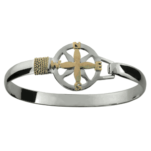 Compass Rose Hook Bracelet - Sterling Silver & 14K Gold 6mm 8 Inch