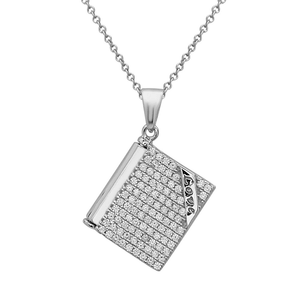 CZ Book with Inside Inscription we are together forever Necklace - 16 Inch - M-5028