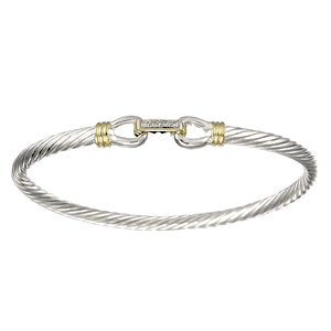 Diamonds Cable Bracelet - Sterling Silver & 14K Gold 3.5mm 6 Inch