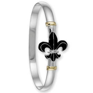 Fleur De Lis Enamel Hook Bracelet - Sterling Silver & 14K Gold 4mm Wide