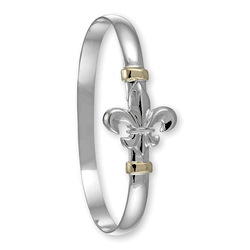 Fleur De Lis Hook Bracelet - Sterling Silver & 14K Gold 4mm 6.5 Inch - C4FDL65