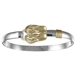 Flip Flop Hook Bracelet-Silver & 14K Yellow Gold 6mm 8.0 Inch