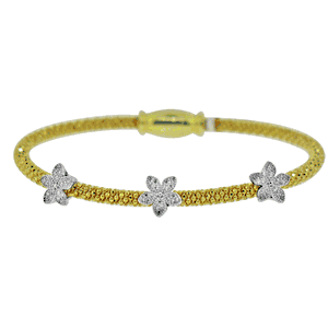 Gold Plated 3 Station of Flower CZ Mesh Italian Bangle DAZ-DEB-103Y