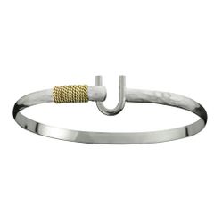 Hammered Hook Bracelet - Sterling Silver & 14K Gold 6mm Wide