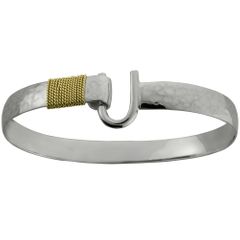 Hammered Hook Bracelet - Sterling Silver & 14K Gold 8mm Wide