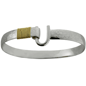 Caribbean Hammered Hook Bracelet - Sterling Silver 14K Gold Wrap 8mm 7.5 Inch