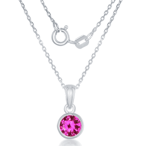 July Created Ruby Bezel Set Pendant Wchain  - K-7017-RB