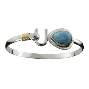 Larimar Cab Hook Bracelet - Sterling Silver & 14K Gold 4mm 8.0 Inch
