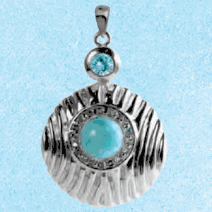 Larimar Circle Charms & Pendants W/wavy Design & Blue Topaz  - MAL117SP