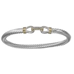 Link Cable Hook Bracelet with Diamond - Silver & 14K Gold 7.25 Inch