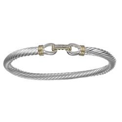 Link Cable Hook Bracelet with Diamond - Silver & 14K Gold 7.5 Inch