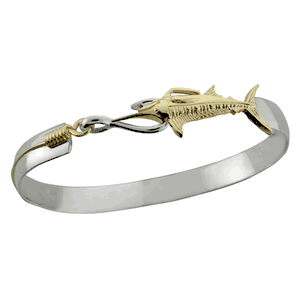 Marlin Hook Bracelet - Sterling Silver & 14K Yellow Gold 8mm 6.5 Inch