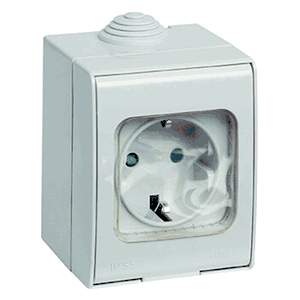 Outlet: German, Ip55, 2p+e 16a 250v, Sicury, White, Linea  - Vm12330