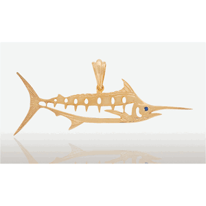 60mm Large Blue Marlin Pendant - 14K Gold
