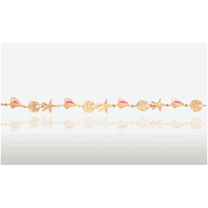14K Gold 7 Inch Conch,Sand Dollar,Starfish Bracelet - PC-917-BRE