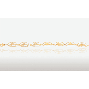 14K Gold 7 Inch Porpoise, Oval Bezel Bracelet - PC-593-BRE