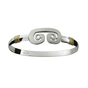 Petroglyph Hook Bracelet - Sterling Silver & 14K Gold 6mm 7.5 Inch