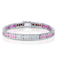 Pink&comma; Green&comma; Champagne and Blue CZ Alternating Circles and Rectangles Bracelet  - T-5403