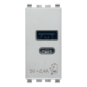Power Supply: Usb-a+c, 2.4a 120/230vac, 5v Built-in, 1m, Silver, Eikon - Vm20292.ac.n