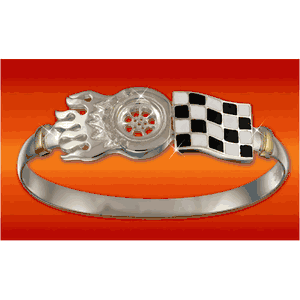 Racing Tires with Flames Hook Bracelet - Silver & 14K 6mm 6.5 Inch - RTFC665