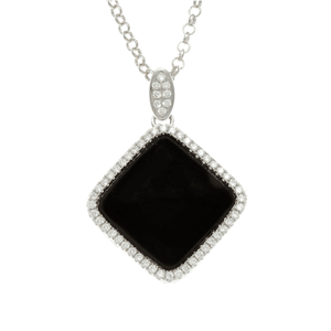 Rhodium Plated Black Onyx Agate Center Stone CZ Pendant DAZ-DCP-499