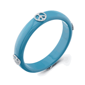 Rhodium Plated Turqouise Enameled Peace Silver Bangle DAZ-DBB561TQ