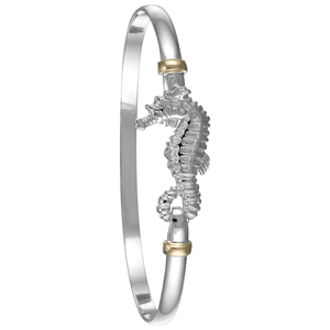 Seahorse Hook Bracelet - Sterling Silver & 14K Gold 4mm 6.5 Inch