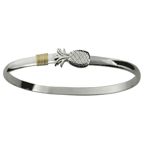 Silver Pineapple Hook Bracelet - Sterling Silver & 14K 4mm 8.0 Inch