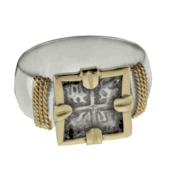 Spanish Square Replica Coin Mens Ring-Silver/14K Gold Size 11