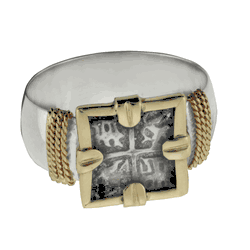 Spanish Square Replica Coin Ring - Sterling Silver & 14K Gold Size 12 - TC2CRSPASQ12