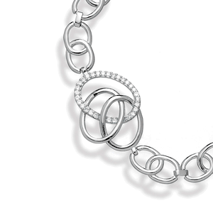 (SPECIAL ORD) SS 8 Interlocking Circles w Center Interlocking Silver and CZ Ovals Bracelet - 8 Inch - T-5484