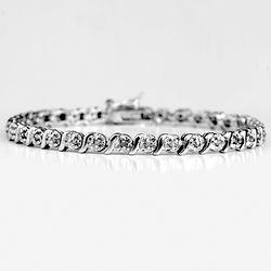 (SPECIAL ORD) Sterling Silver 7 Round Setting w Center Diamonds Tennis Bracelet - 7 Inch - T-5538