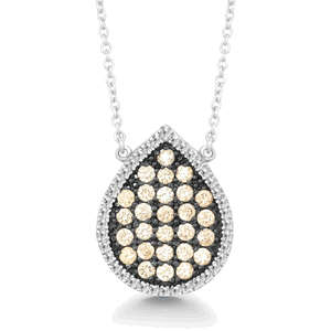 (SPECIAL ORD) Sterling Silver Clear and Champagne CZ Black Rhodium Tearshaped Necklace - 16 Inch - M-4759