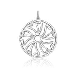(SPECIAL ORD) Sterling Silver Large Open Circle with Flower Micro Pave Pendant WChain  - K-6642