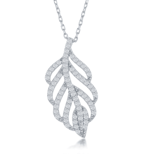 (SPECIAL ORD) Sterling Silver Open CZ Leaf Design Necklace - 16 Inch - M-5650
