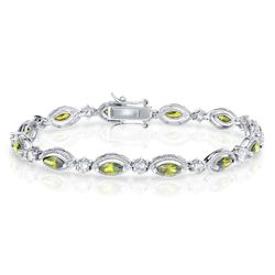 (SPECIAL ORD) Sterling Silver Oval Peridot & Clear CZ Bracelet - 7.25 Inch - T-5229